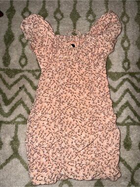 Lulu's Peach Floral-Smocked Mini Dress